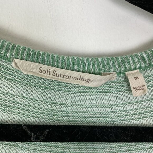 Soft Surroundings Textured Green White Long Sleeve Sweater Top Size Medium - Picture 2 of 6